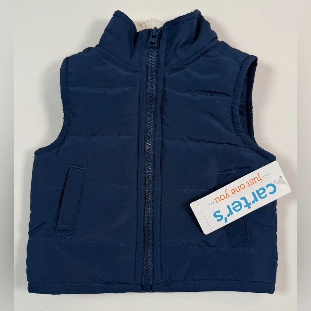 NWT JUST ONE YOU BY CARTER'S Newborn Boys' Navy Blue Sherpa‎ Collar Puffer Vest
